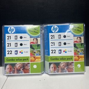 Lot Of 2 NEW SEALED 3 Pack HP 21 22 BLACK & TRI-COLOR COMBO Expired 2009